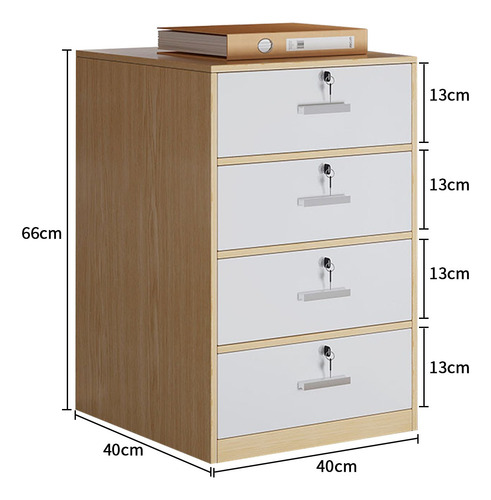 Archivero Madera 4cajone Oficina Con Color Roble 40*40*66cm Roble/blanco