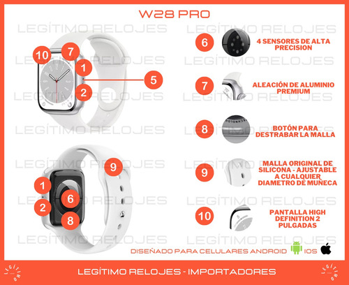 Imagen 3 de 10 de Reloj Inteligente Smartwatch W28 Pro Tope Gama Android Ios