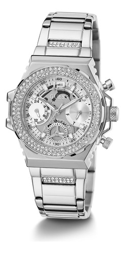 Reloj Guess Gw0552l1 Fusion Mujer Acero Inoxidable Malla Plateado Bisel Plateado Fondo Plateado