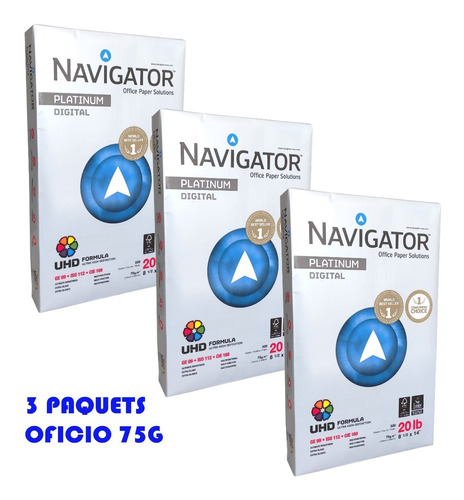 Papel Blanco Oficio Legal Navigator 3 Paquetes De 500 Hojas