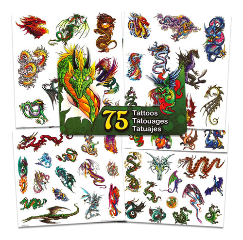 Dragon Set De Tatuajes Temporales Para Fiesta  75 Dragones