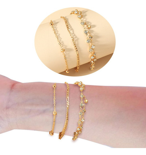 Pulseras Diamantes De Moda De Oro De Regalo Para Mujer 3p