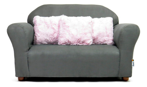 Keet Sofá Infantil De Peluche Con Almohadas Decorativas Carbón, Rosa