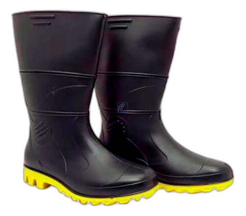 01 Par Bota Pvc Preta Solado Amar.rca