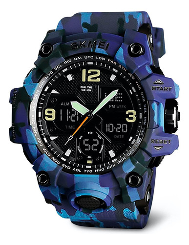 Redlemon Reloj Digital y Análogo, Deportivo y Militar, 4 Pantallas, Retroiluminación, Resistente al Agua, con Cronómetro, Temporizador, Alarma y Fecha, Modelo 1155B, Color Azul Camuflaje