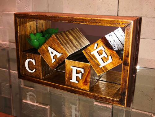 Mini Nicho E Cubos Café Letra Mdf Branco