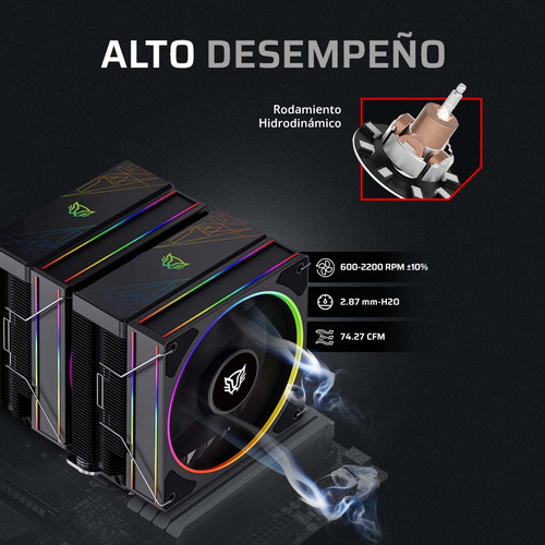 Enfriamiento De Aire Heliux Pro Hex50 Rgb 4 Pipas Tdp 220 W Led Negro