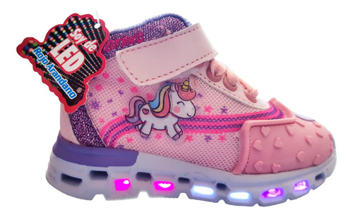 Tenis Niña Led Princesa Unicornio Rosa Brillos Luces Moda 