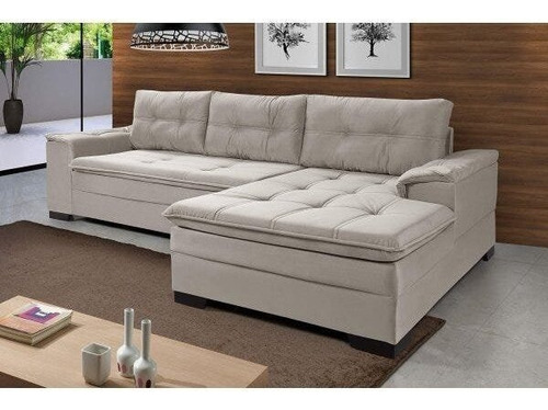 Sofá 3 Lugares Com Chaise Suede Aveludado Império Ib