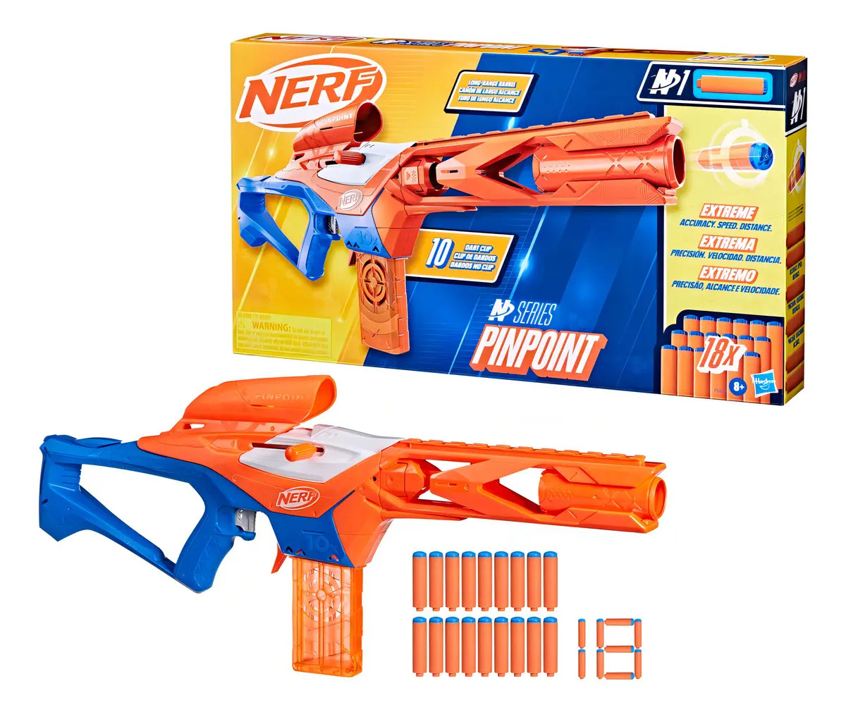Lançador de Dardos Nerf N Series Pinpoint - Clip Interno para 10 Dardos Inclui 18 Dardos - A partir de 8 Anos