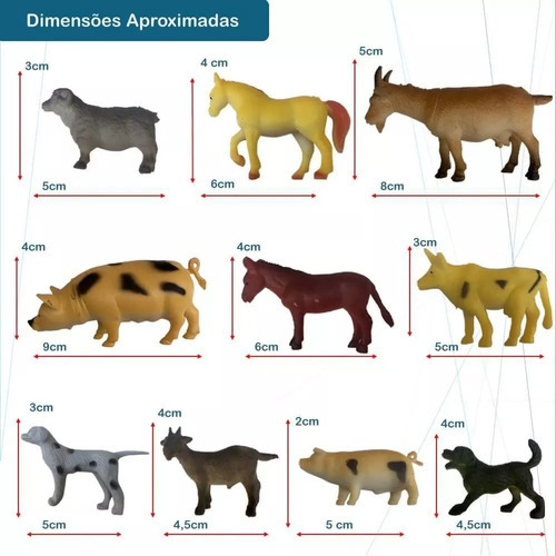 Kit Com 10 Miniaturas Animais De Brinquedo Zoo Fazenda