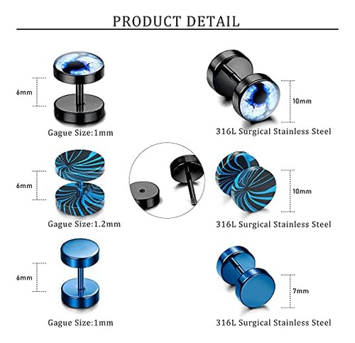 Sailimue 17 Pares De Aretes Para Hombre, Calibres Falsos, Ta