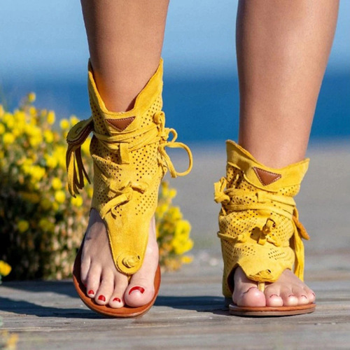 Las Mujeres Bohemia Borla Sandalias Romana Zapatos De Playa