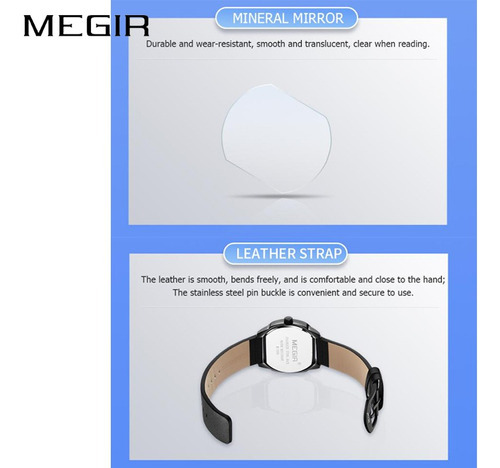 Relojes Luminosos Militares De Cuarzo Cuadrado Megir Color Del Bisel Azul