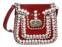 Comprar Cartera De Gamuza Roja Con Tachas Estilo Gótico