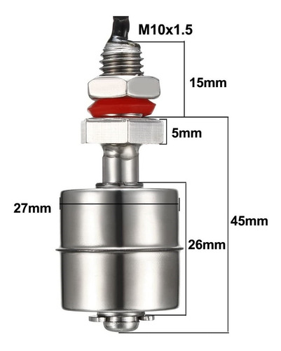 Imagen 3 de 10 de Sensor Nivel De Agua 45mm N/c N/a Acero Inoxidable Flotante