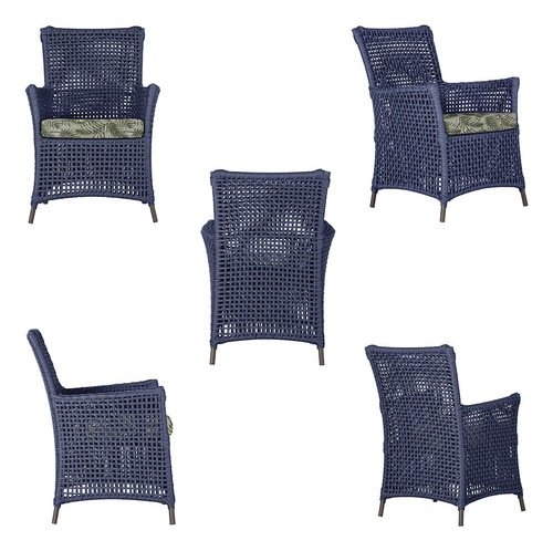 4 Poltronas E 1 Mesa Igapó Alumínio Marrom Corda Náutica E5 Estrutura Azul