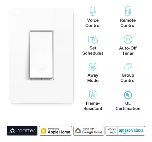  TP-Link Tapo Matter Smart Light Switch: control de voz con  Siri, Alexa y Google Home, Certificado UL, Temporizador y horario, Fácil  instalación guiada, Requiere cable neutro