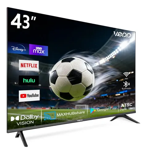 Televisor Vedd 43" Smart TV Android Full HD LED con Dolby 2HDMI y soporte VESA Negro