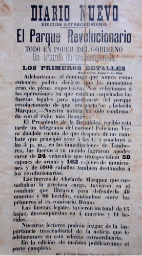 Boletin Revolucion Saravia 1904 Toma Del Parque A Marquez 