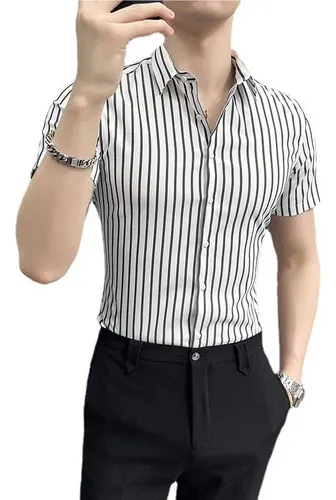 comprar Camisas De Vestir De Rayas A Cuadros Manga Corta Para Hombre