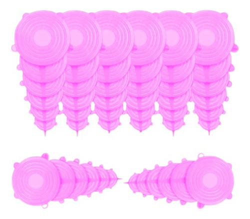 Tapas Reutilizables Herméticas Silicona Flexible 48 Piezas Color Rosa Circular