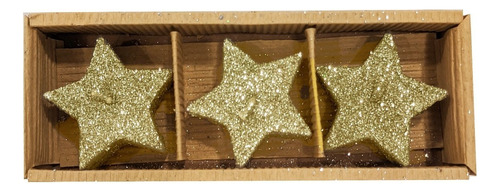Vela Navidad Estrella Glitter 5,5 Cm X 3 Unid. Sheshu Color Oro