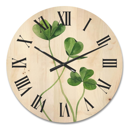 Reloj De Pared De Madera Con Detalle De Plantas Verdes De Ca
