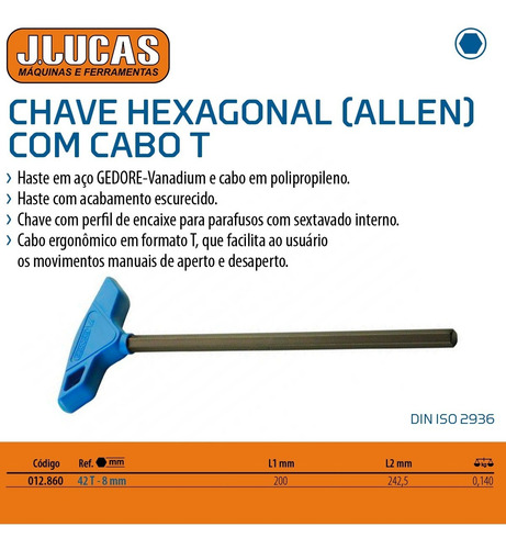 Imagem 3 de 3 de Chave Allen Hexagonal Com Cabo T 8 Mm Gedore 42t-8mm 012860