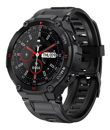 Smartwatch Lemfo K22 Military Digital Sport con correa para hombre, color negro, funda de color negro