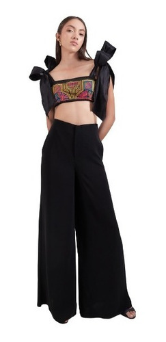Crop Top En Mola Guna Con Moños En Tafeta