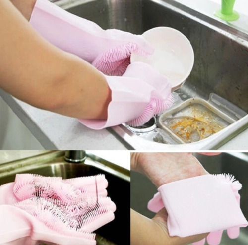 Guantes De Silicón Para Limpieza, Un Par Verde, Gris, Azul Y Amarillo