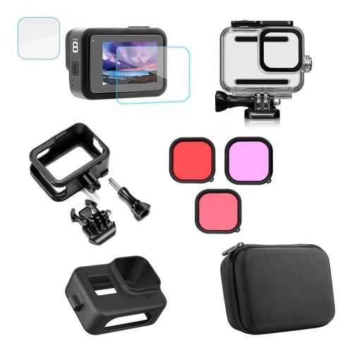 Kit Go Pro Hero 8 Carcasa Frame Laminas Maletin Filtros 