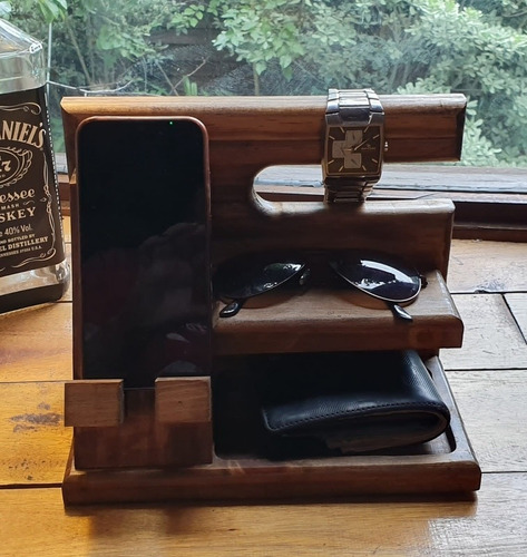 Organizador Celular Billetera Reloj, En Madera