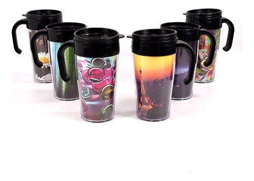 Jarro Vaso Térmico Manija 400ml X4 Unds Diseños Sheshu Home Color Gris 16788variados