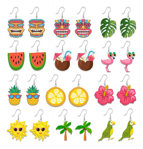 12 Pares De Aretes Tropicales Hawaianos Luau Hula Party Aret