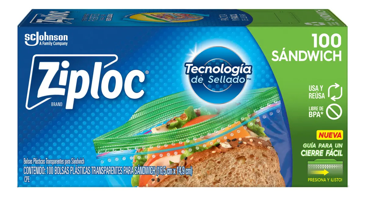 Bolsas de Plástico Reutilizables Ziploc Sándwich 100 Bolsas