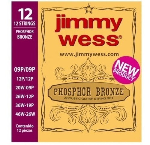 Encordadura 12 Cuerdas Jimmy Wess Phosphor Bronze