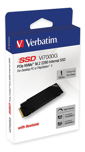Disco Interno Verbatim Ssd 1tb M.2 Nvme Pcie Gen 4 Color Negro Con Disipador De Calor Integrado