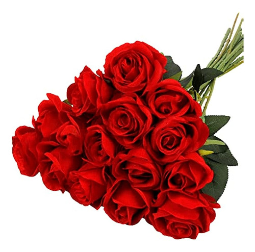 Cewor 15 Piezas De Rosas Artificiales Con Tallos, Rosas Roja