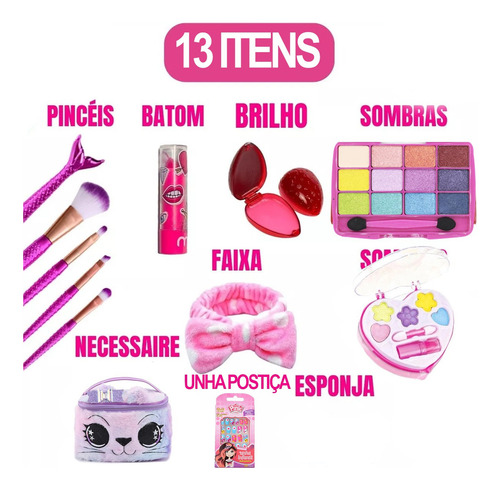 Kit Maquiagem Criança Infantil Maleta + Batom Sombra Pincel