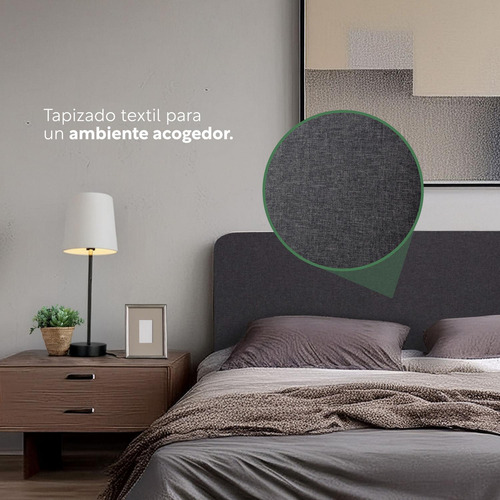 Base De Cama Matrimonial Con Cabecera Tapizada Marco De Metal Madera Box Para Colchón Color Gris Kingshouse