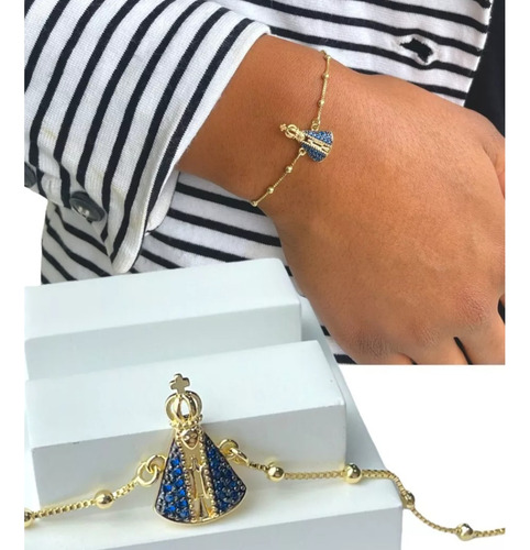 Pulseira Pingente Nossa Senhora Folheado A Ouro 18k Luxo Comprimento 4.191 M