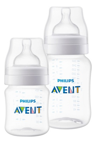 Botella anticólica Avent Classic de 125 ml y 260 ml, paquete doble, color blanco liso