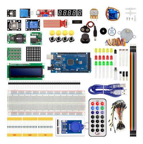 Kit Inicial Eletrônico Com Sensores Led Jumper Wire Stepp