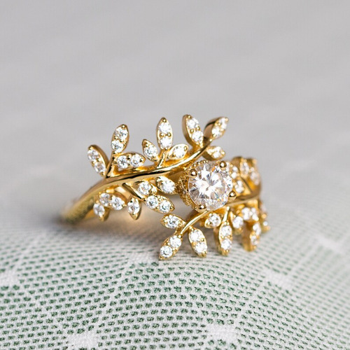 Anillo De Apertura De Hojas De Zircon De Estilo Magnífico