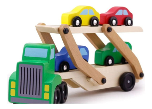 Camión Madera Remolque Con 4 Autos Cadaques Kids