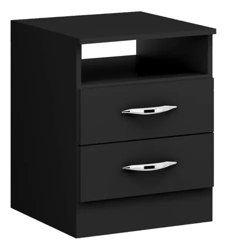 Mesa De Luz - Muebles Web - Mesita De Noche - 2 Cajones Y Espacio - Negro