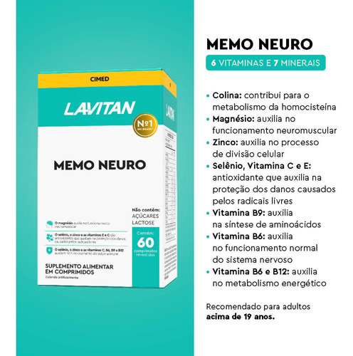 Suplemento Memo Neuro Com 60 Comprimidos Revestidos Lavitan