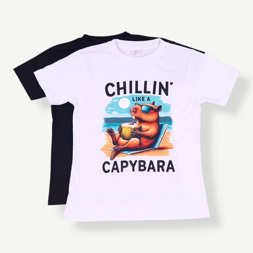 Remera M/ Corta Capibara Chill.algodón Peinado.nena Y Nene